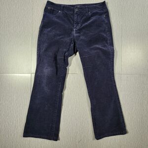 Talbots Corduroy Straight Leg Curvy Pants Womens 8P Petite Blue Zip Fly Casual